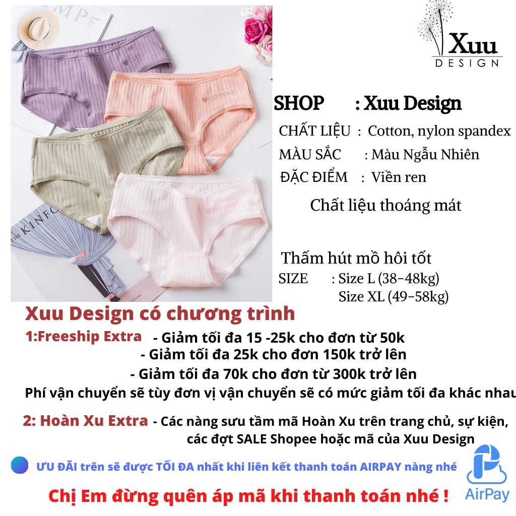 Quần lót nữ Cotton 💖Xuu Design💖 quần lót gân tăm viền ren chất Cotton co dãn, hàng xuất Nhật hàng chất lượng cao QC01 | BigBuy360 - bigbuy360.vn