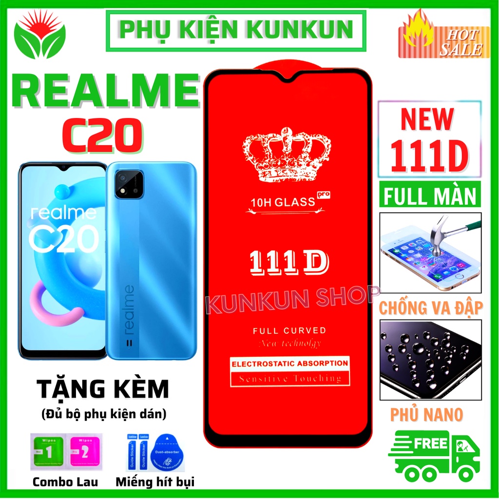 Kính Cường Lực REALME C20 - Siêu mượt - Dán Full màn hình 111D - Độ cứng 10H - Độ trong suốt điện thoại cực cao