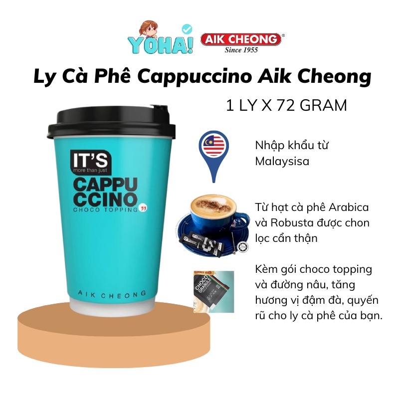 ✅ Set 3 ly đồ uống Aik Cheong - It's Cup (Trà sữa Teh Tarik, Cà phê Cappuccino và Chocolate hoà tan