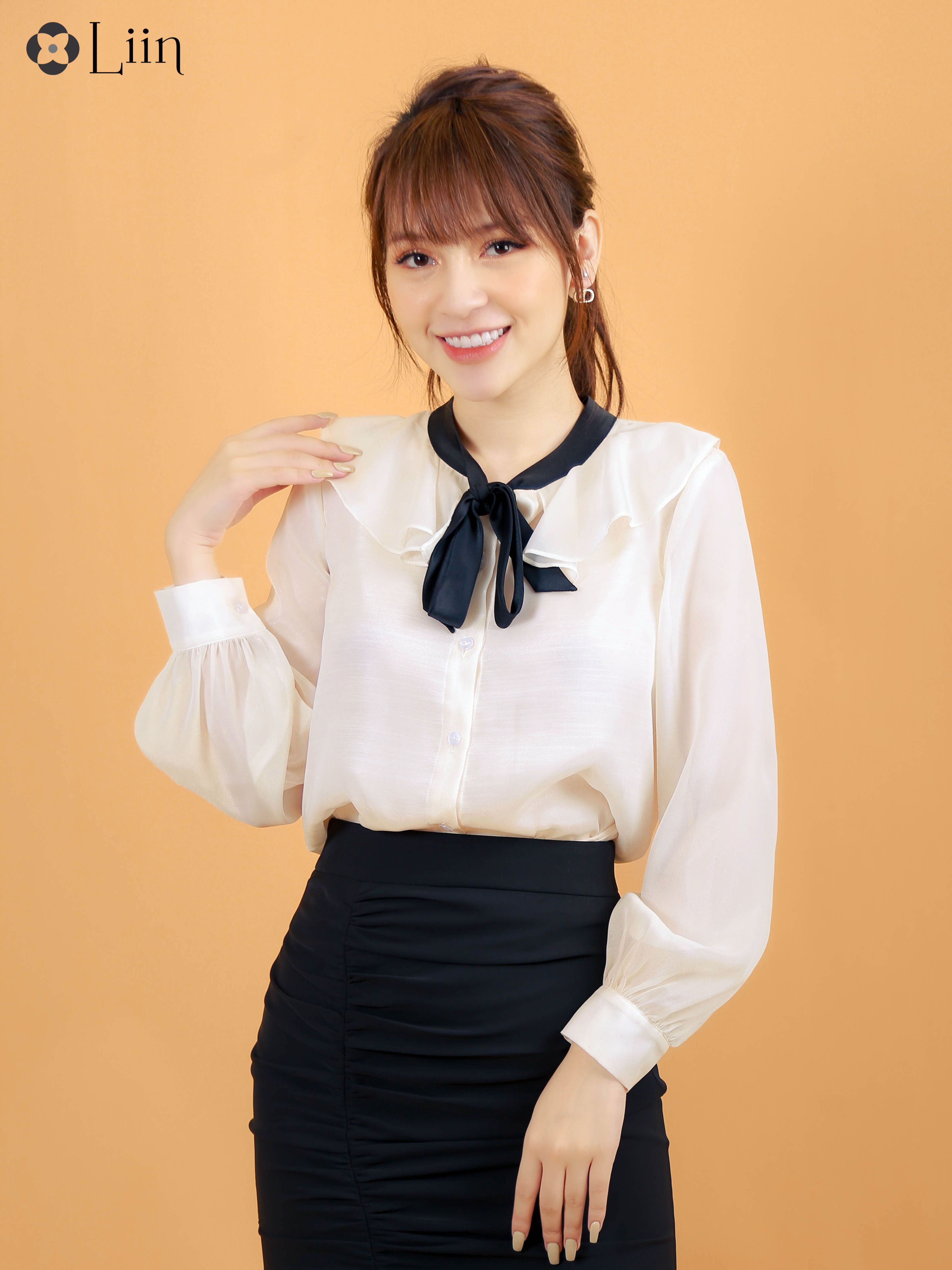 Áo sơ mi nữ kiểu Linbi chất lụa phối cổ nơ cao cấp liin clothing SM2934