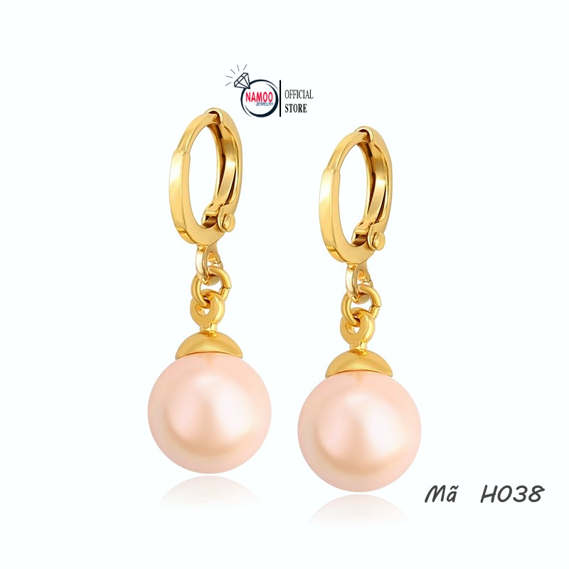 Khuyên Tai Titan mạ Vàng Nữ H038 H039 Đính Ngọc Nhân Tạo Bền Màu Không Đen Gỉ