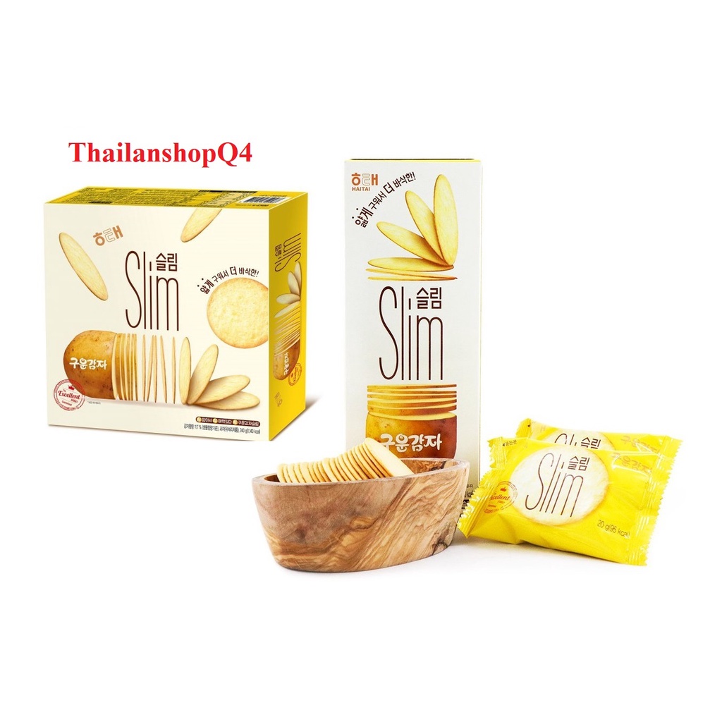 (HCM) Bánh khoai tây lát mỏng Haitai Slim hộp 80gr/240g HSD 12/2022