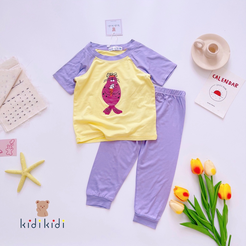 [Bé 7-30kg] Bộ tay ngắn quần dài thun lạnh ráp lăng in hình Minky Mom cho bé trai bé gái ( hàng chuẩn loại 1)