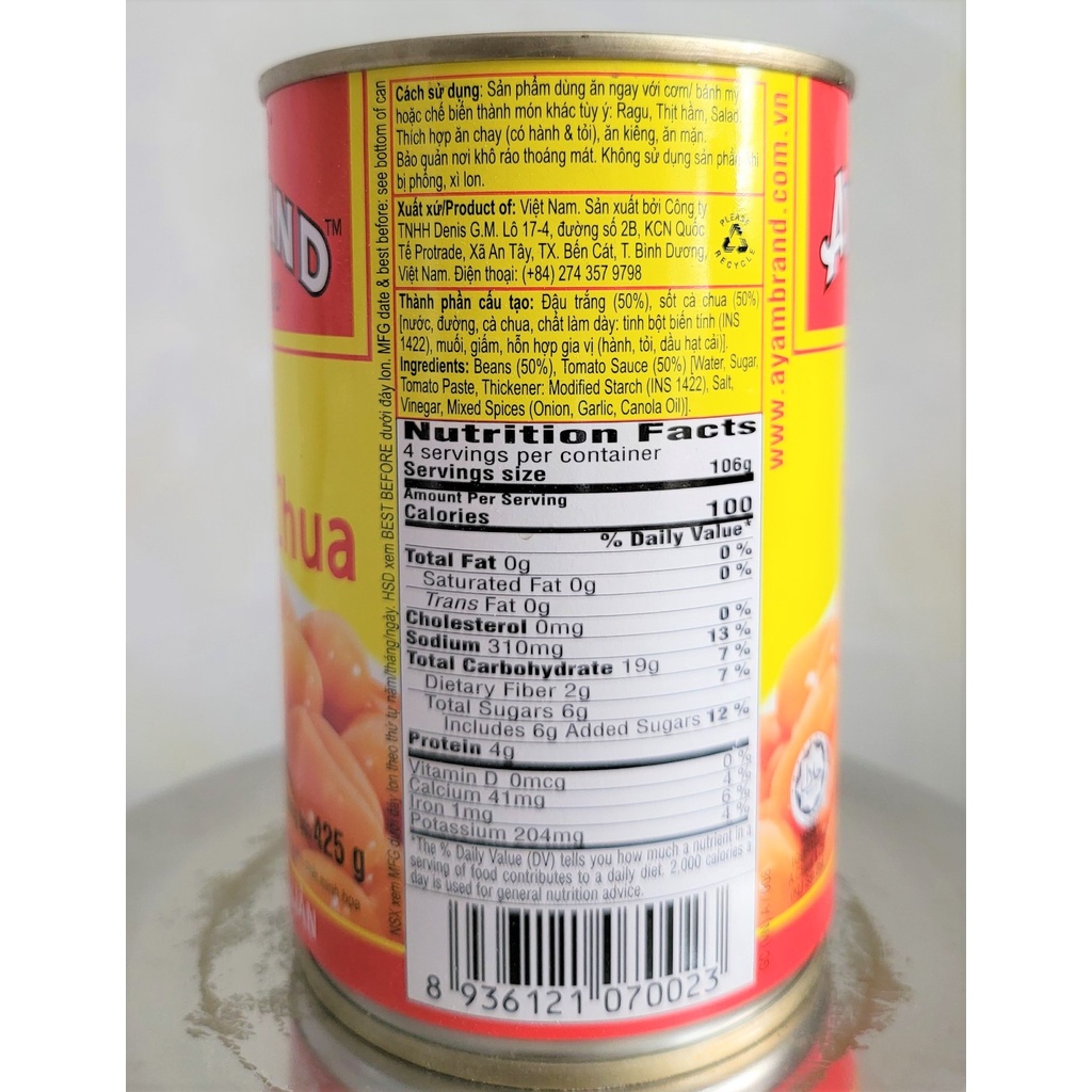 [HỘP LỚN 425g] ĐẬU XỐT CÀ CHUA [VN] AYAM Baked beans in tomato sauce (halal) (bph-hk)