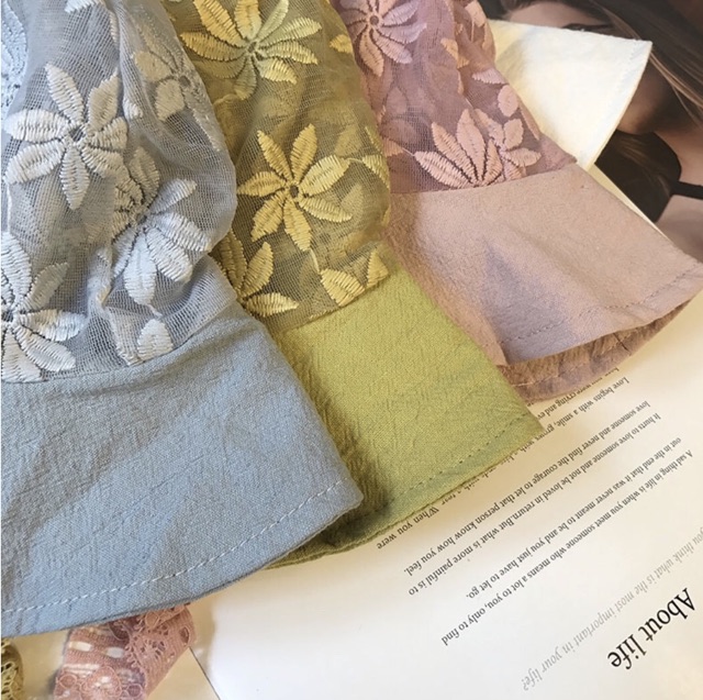 Mũ vải bé gái ren thêu hoạ tiết MS 02 (có video)