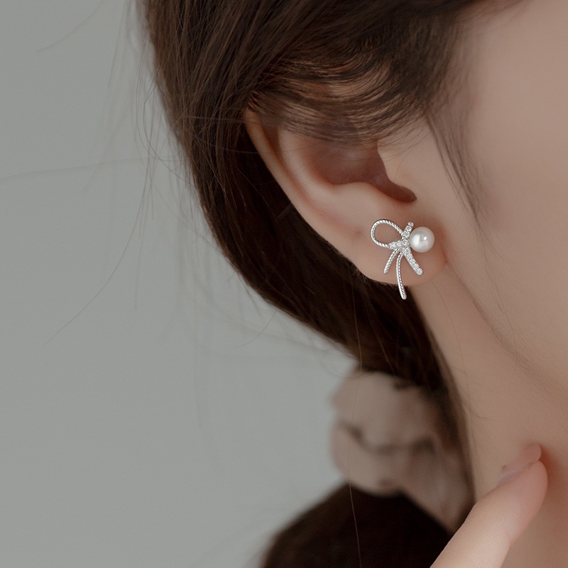 Bông Tai Nữ Bạc 925 ERASHOP 079622 - Cánh Nơ Hạt Châu Nhỏ Gọn, Sang Chảnh, Phù Hợp Đi Tiệc, Đi Chơi, Siêu Rẻ Đẹp