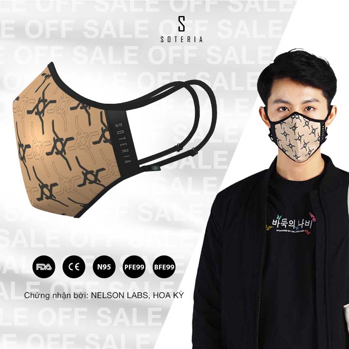 Khẩu trang tiêu chuẩn Quốc Tế SOTERIA Signature ST138 - Bộ lọc N95 BFE PFE 99 lọc đến 99% bụi mịn 0.1 micro- Size S,M,L