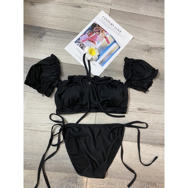 Set bikini đi biển 2 mảnh quần chip áo bèo tay con xinh xắn- đồ bơi nữ trễ vai khoe dáng hh