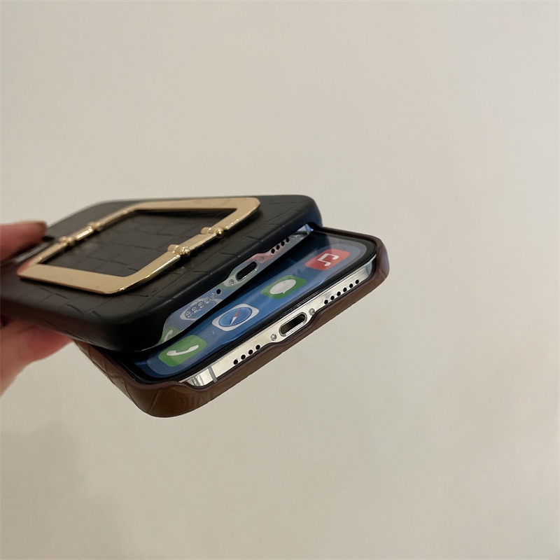 Ốp Điện Thoại Mềm Họa Tiết Da Cá Sấu 3 Mặt Có Giá Đỡ Kim Loại Cho iPhone14 13 12Pro 11 Xsmax XR 7 / 8PLUS SE2020