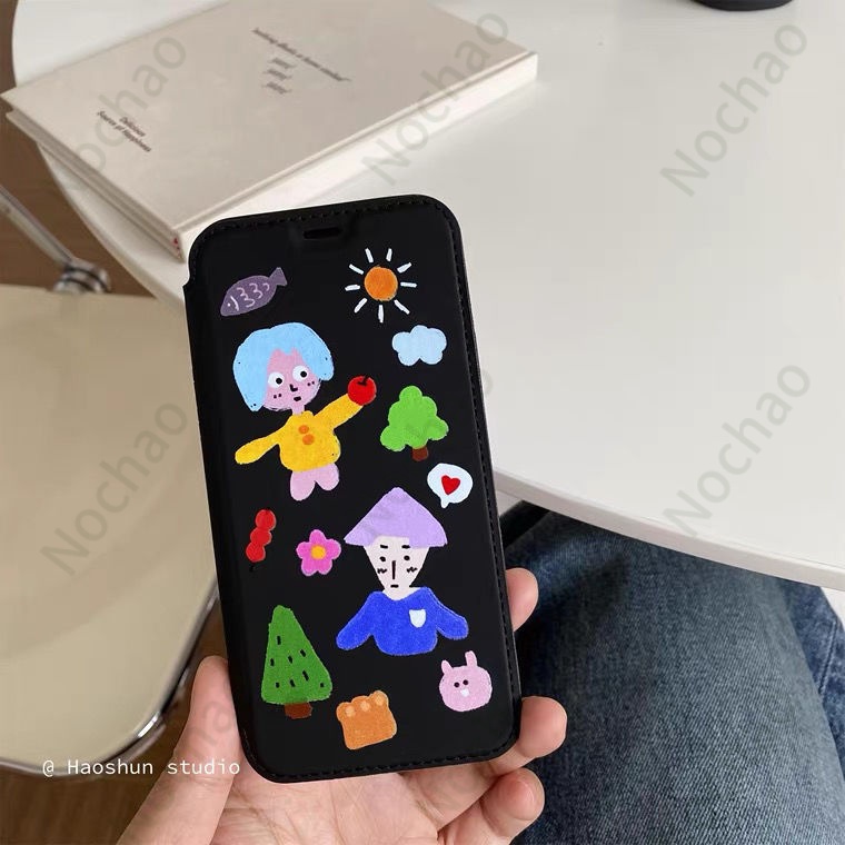 Bao Da Điện Thoại Nắp Lật Chống Sốc Hình Graffiti Cho iPhone13 13promax IX X Flip 7 8plus