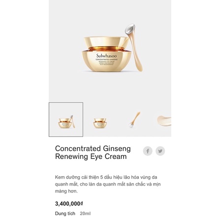 Sulwhasoo Kem Mắt Nhân Sâm Concentrated Ginseng Renewing Eye Cream  Kem Mắt Cải Thiện 5 Dấu Hiệu Lão Hóa Da Vùng Mắt 5Ml