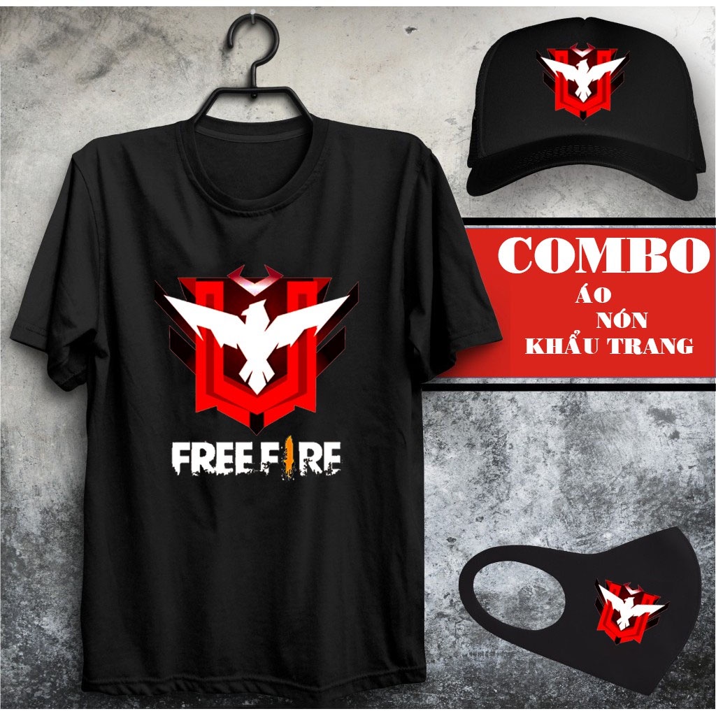 [Đủ Size] BST Combo Áo Thun Free Fire Màu Đen Rank Huyền Thoại -+ Đại kiến tướng kèm nón khẩu trang FF Cực Đẹp