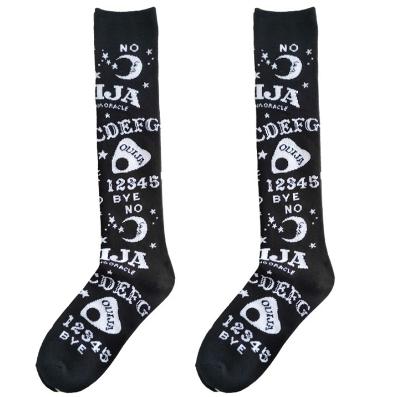 Cặp vớ đen dài đến đầu gối in chữ và ngôi sao phong cách lolita thời trang cho nữ