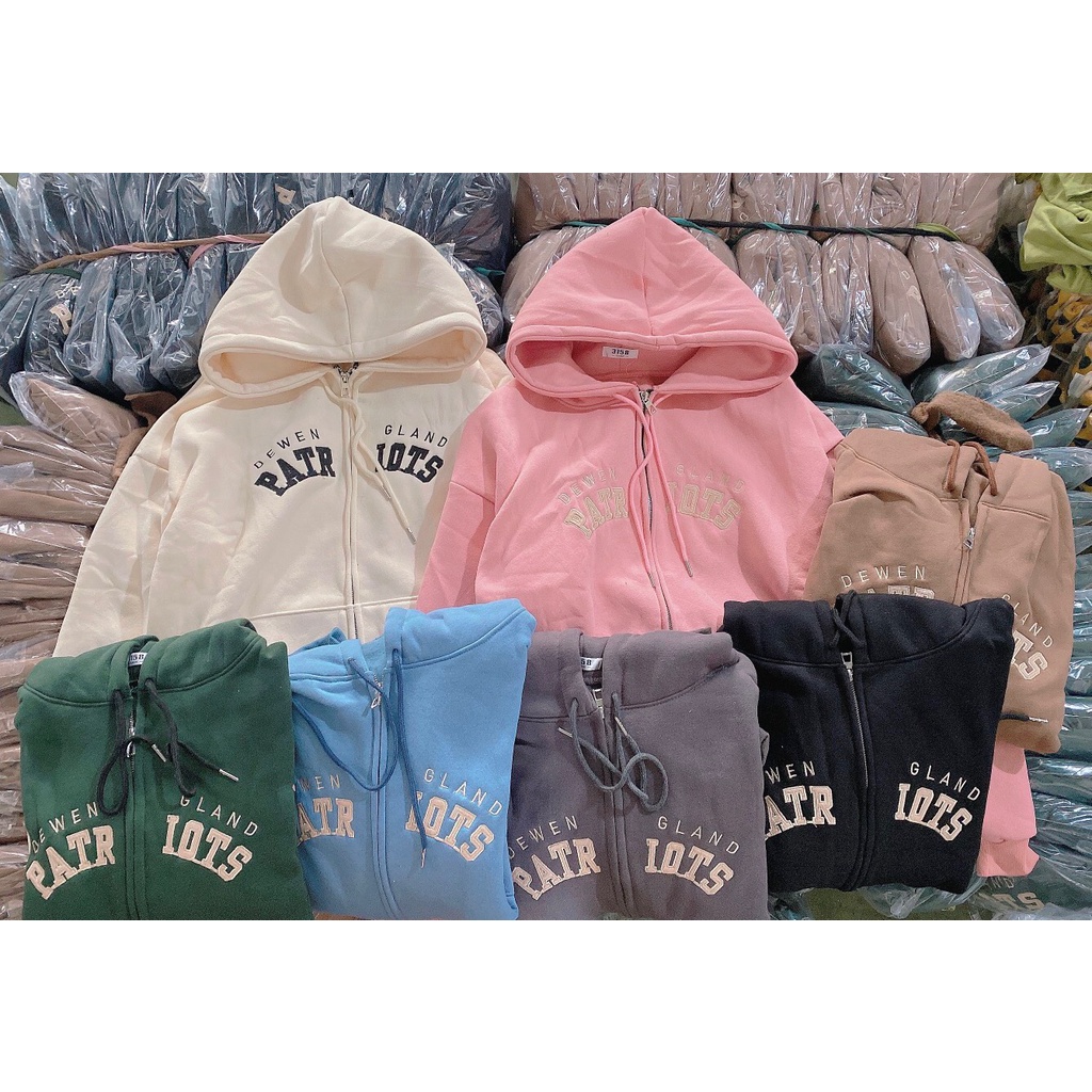 Áo khoác nỉ ngoại thêu Part iots [FREESHIP] Hoodie zip form rộng tay bồng kiểu dáng basic mũ 2 lớp hàn quốc peonyb đẹp