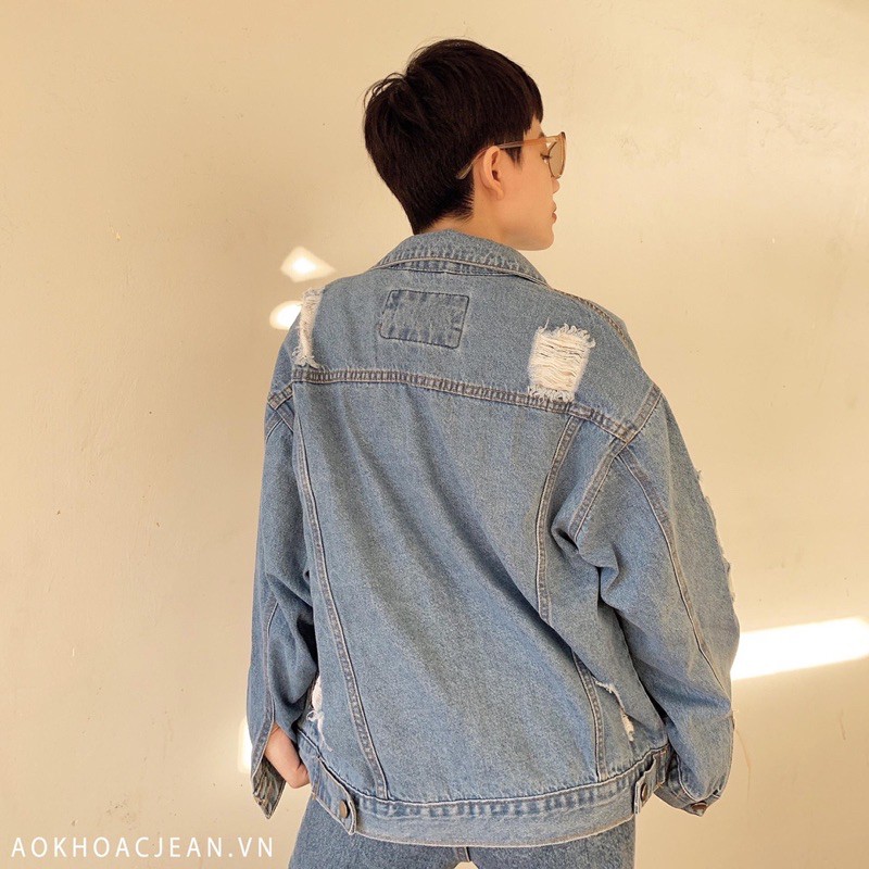Áo khoác jean,bò nữ Rách oversize unisex có 6 túi có túi trong dành cho nam nữ hàng cao cấp