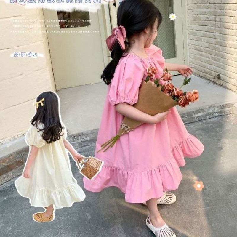 Đầm phối bèo kiểu Hàn Quốc thời trang mùa hè cho bé gái chất lượng cao