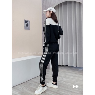 Bộ thể thao sọc khóa phối màu cho nữ