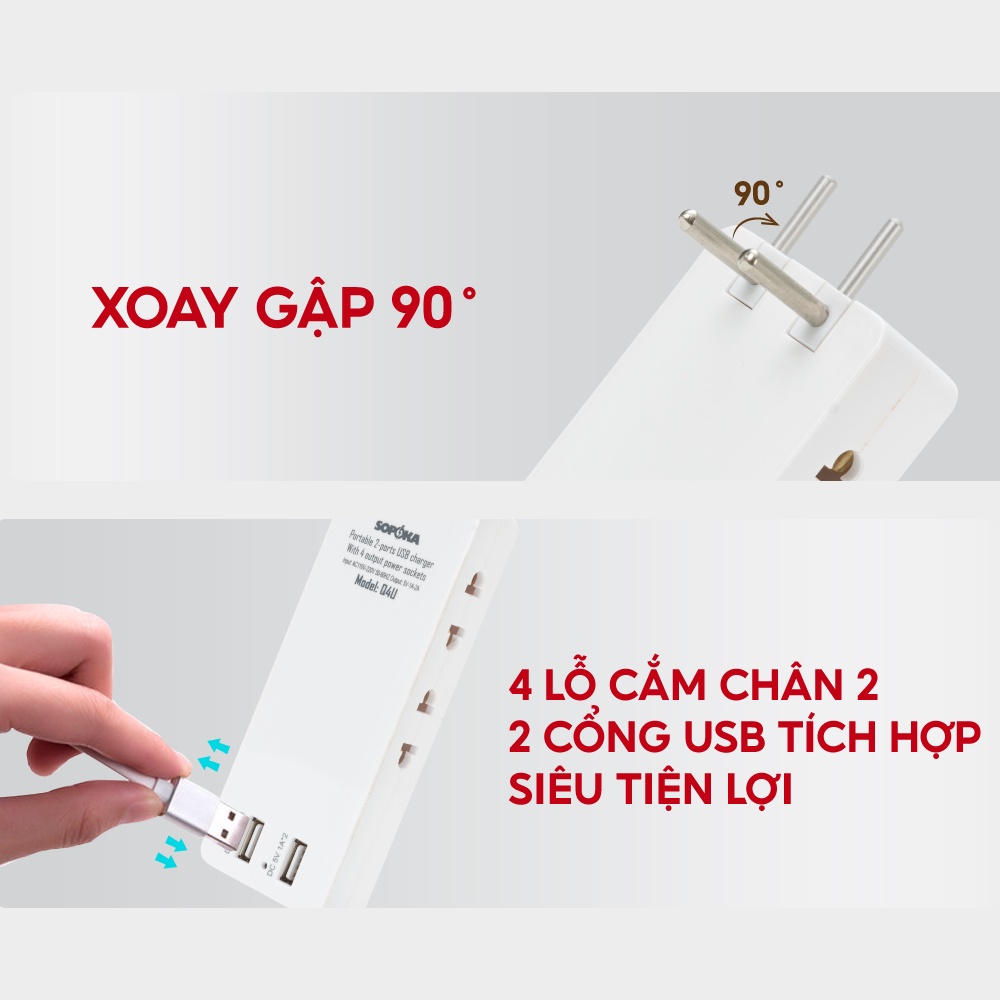 Ổ cắm điện ổ điện thông minh SOPOKA Q2U Q4U tích hợp cổng USB tiện lợi