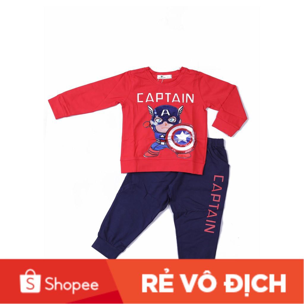 Bộ cotton dài tay Siêu nhân bé trai size 3-10T, cho bạn 12-30kg. Chất cotton dày dặn, đanh tay. Hình đính chắc chắn