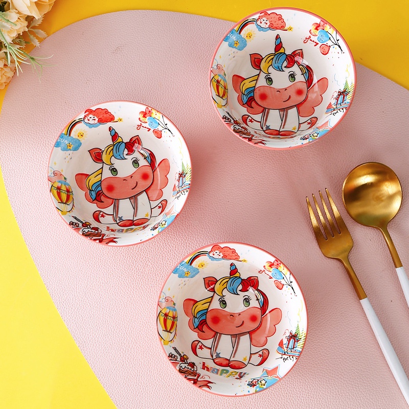 Bộ bát đĩa khay sứ Ngựa hồng Pony dễ thương ăn dặm cho bé