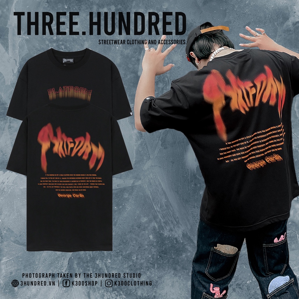 Áo Thun Màu Đen In Chữ Platform Chất Liệu 100% Cotton Form Rộng Thoải Mái Unisex Nam Nữ