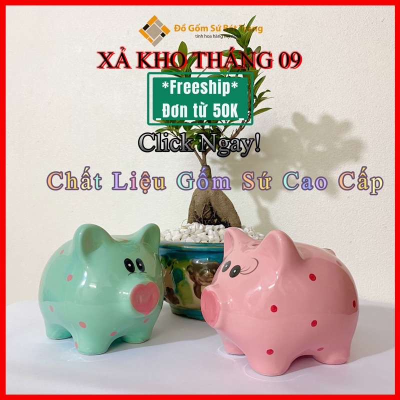 Heo đất tiết kiệm, lợn đất chấm bi chất liệu sứ Bát Tràng siêu bền đẹp