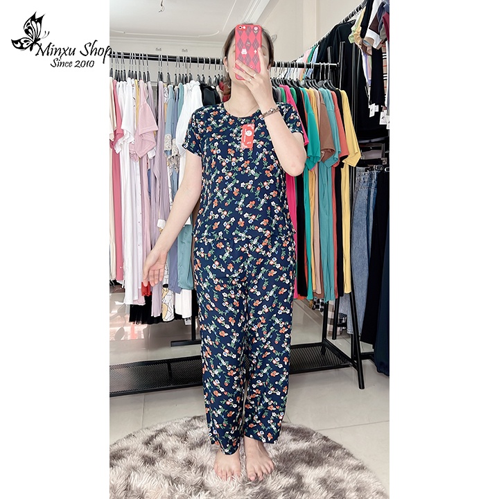 Bộ mặc nhà trung niên vải lanh quần dài áo ngắn tay QUÀ TẶNG BÀ TẶNG MẸ Minxu shop GE