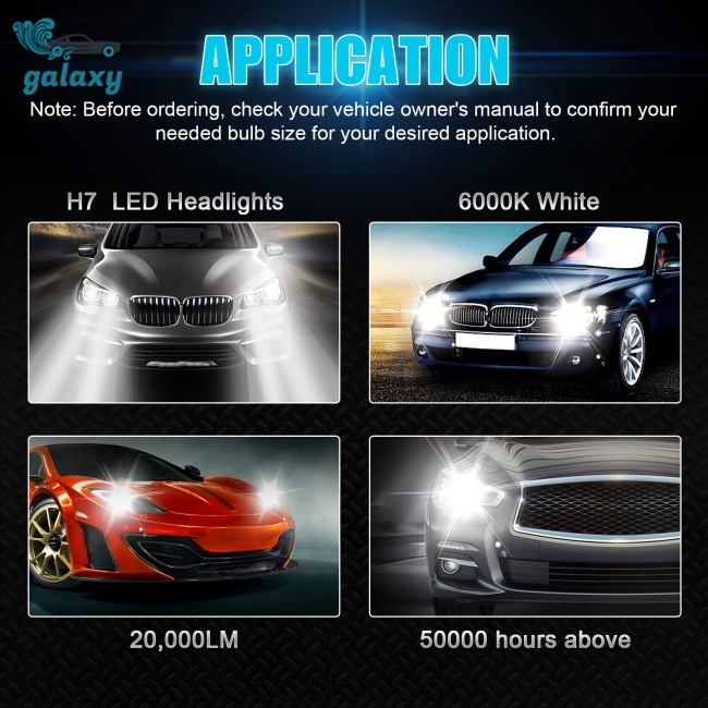 Galaxy Bộ 2 Đèn Pha Xe Hơi H7 160w 20000lm Siêu Sáng 6000k