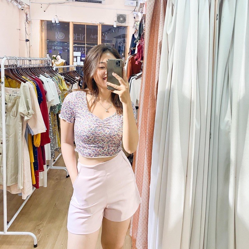 Quần short nữ lưng cao, túi chéo, LUCET FASHION, quần đùi nữ