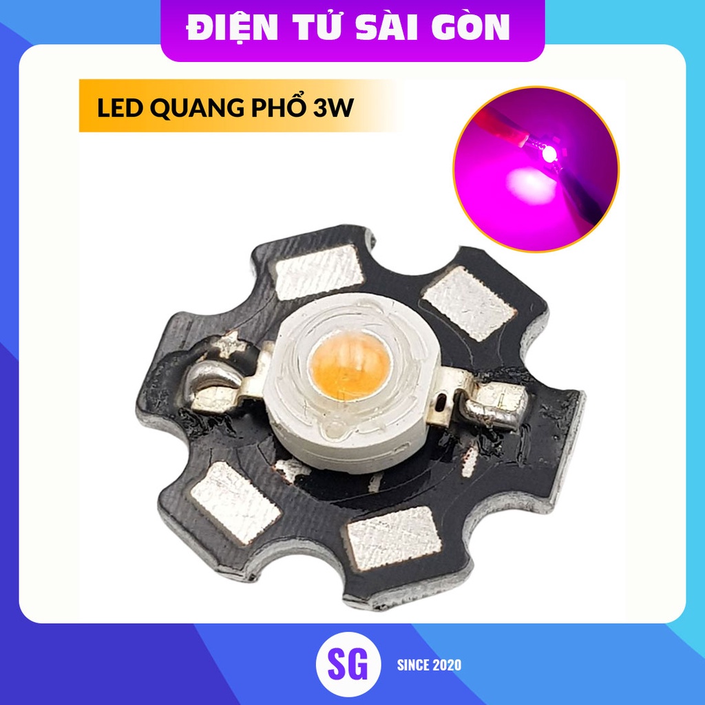Led quang phổ 3W kèm đế 20mm, đèn led trồng cây quang phổ
