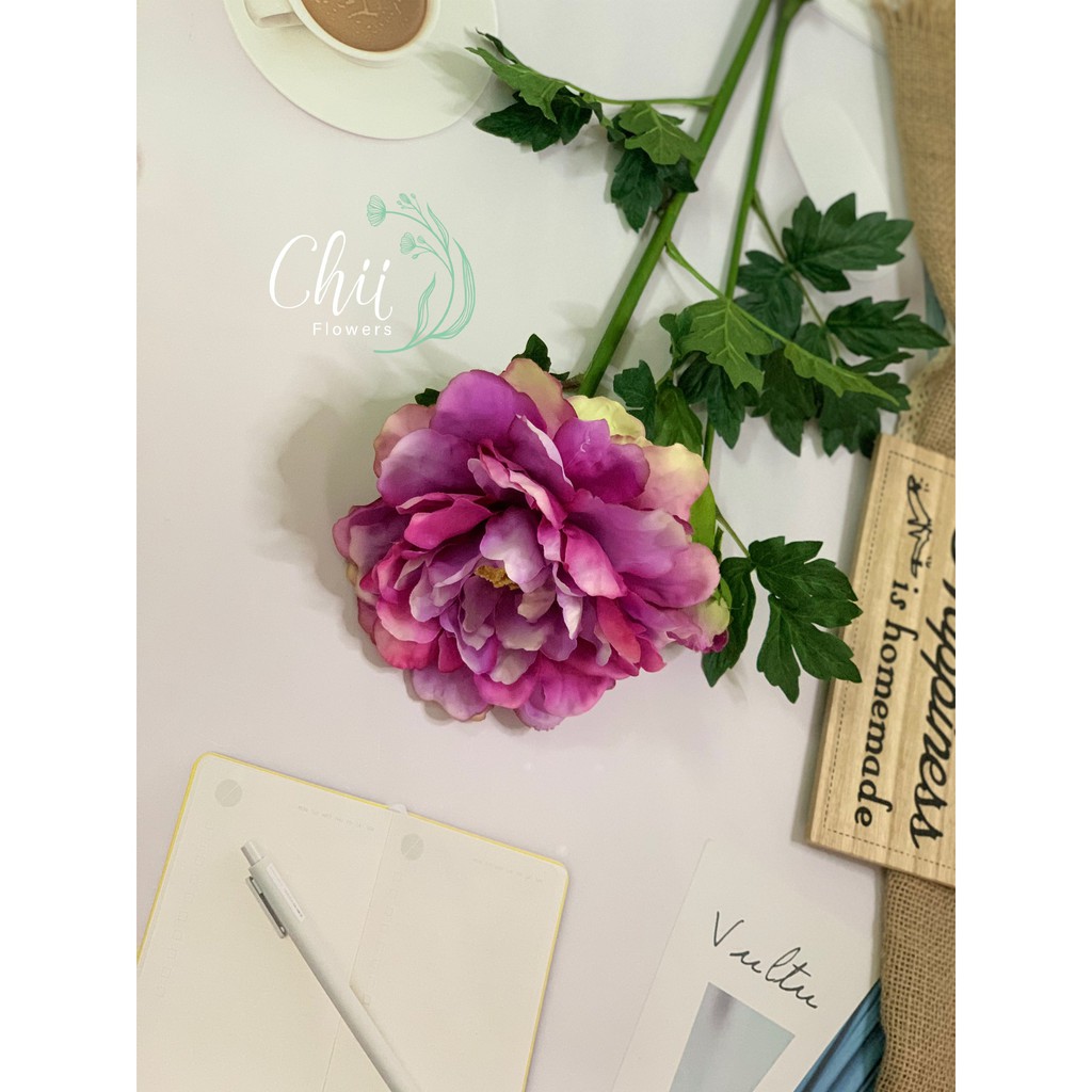 Hoa giả hoa lụa - Hoa mẫu đơn bông to đẹp 18cm cao cấp nhập khẩu Hà Nội trang trí nội thất đẹp Chiiflower CH48