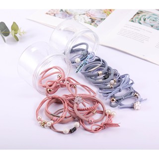 Hộp 12 dây cột tóc Hàn Quốc siêu đẹp siêu bền (Màu Hồng Nhạt)