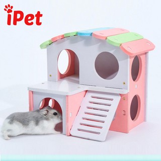 Phụ Kiện Nhà Ngủ Gỗ 2 Tầng Cho Hamster Có Mái Vòm - iPet Shop