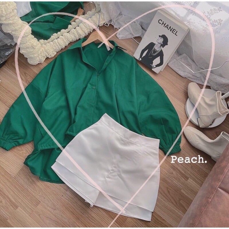 Set Áo Sơ Mi Xanh Kèm Quần Váy Trắng Nữ [FREESHIP]  Bộ Đồ Áo Kiểu Ulzzang Hot sẵn kho sll tại shop nhé