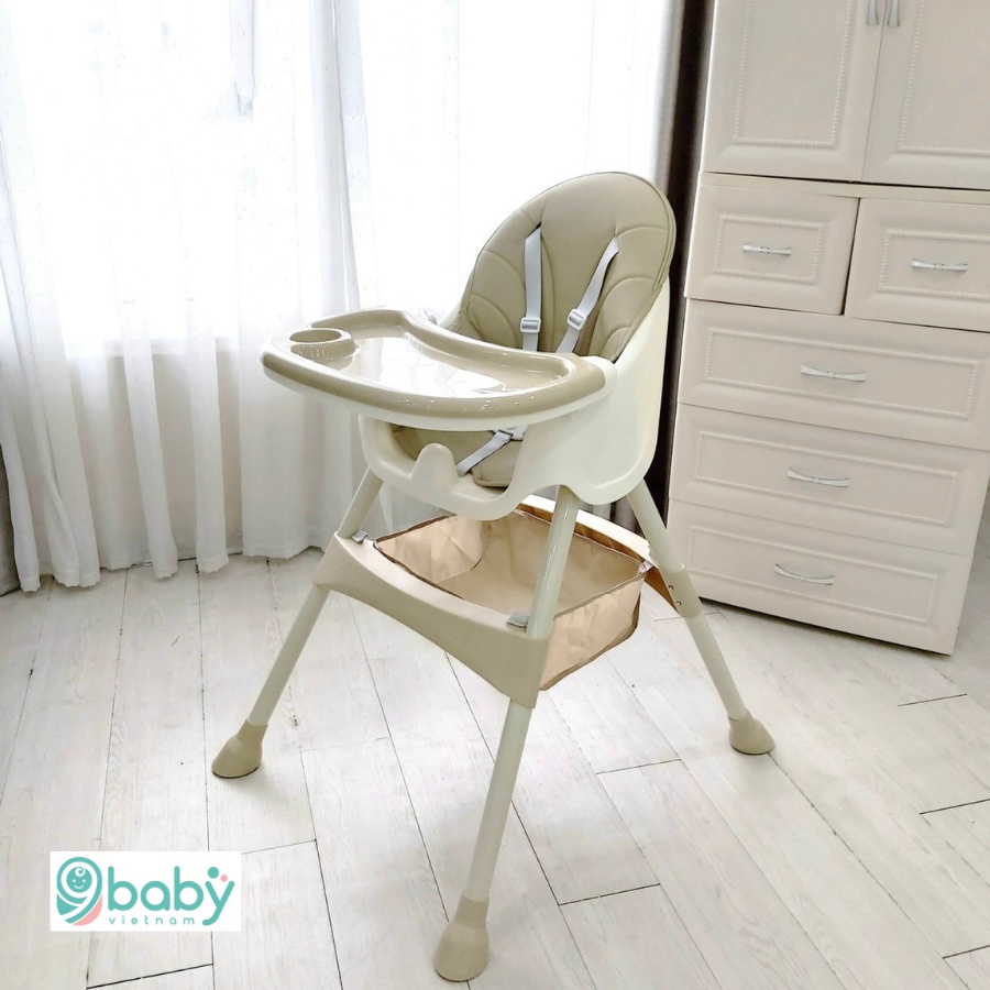 Ghế ăn dặm điều chỉnh độ cao Hanbei / 9BABY màu nâu đầy đủ phụ kiện chính hãng bao bì xanh