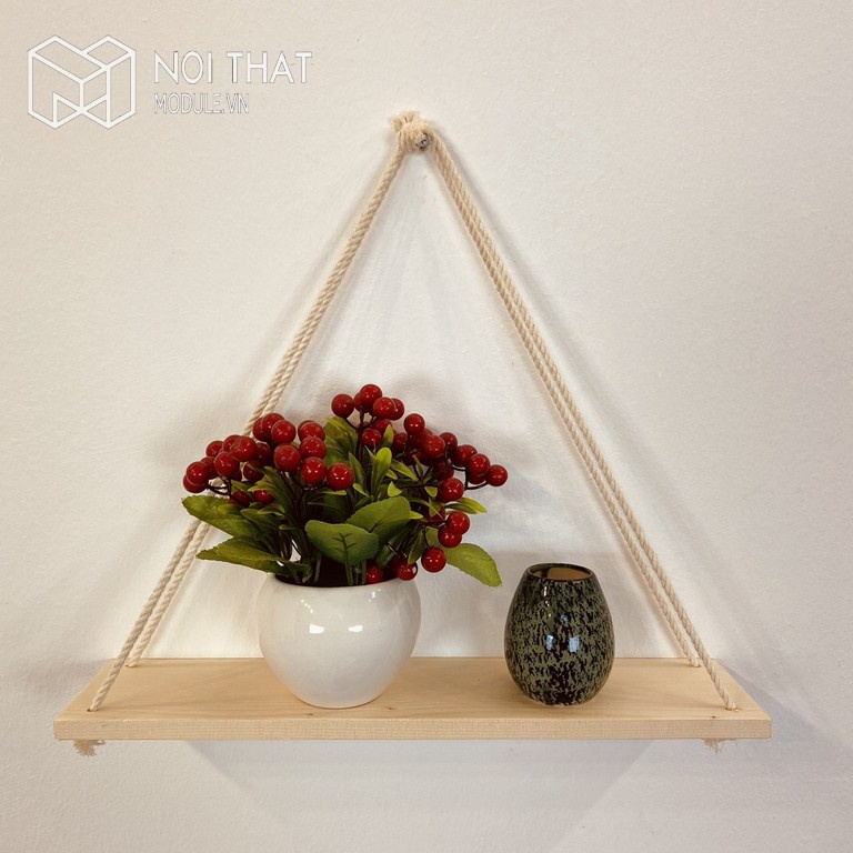 Kệ decor dây thừng treo cây cảnh, đồ trang trí đẹp gỗ thông tự nhiên.