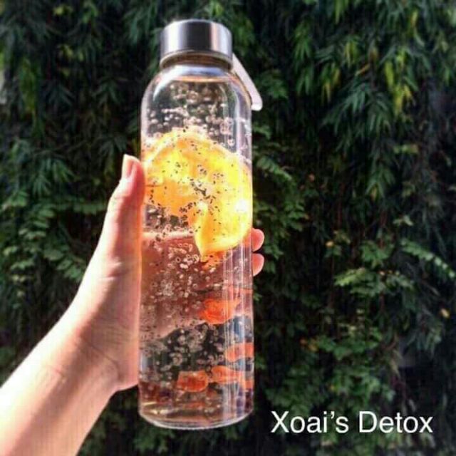 Bình detox thủy tinh nắp có dây xách 500ml