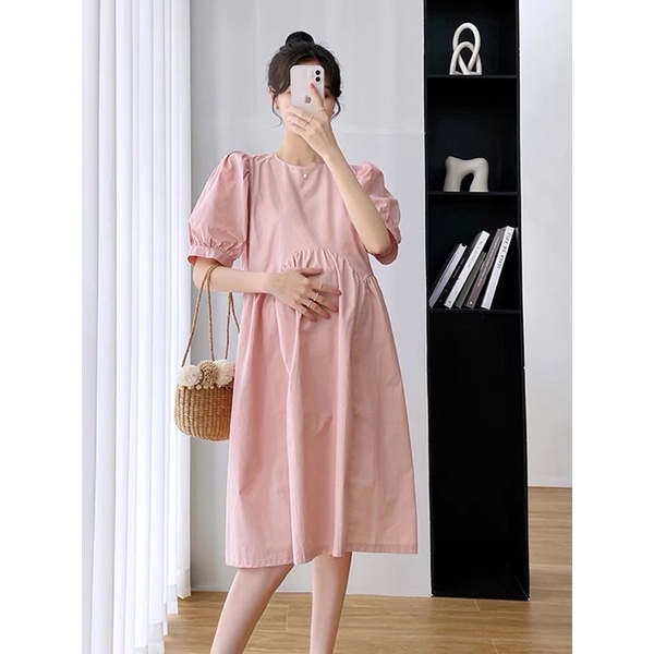 Váy đầm bầu chất thô trơn dáng xuông dài rộng đẹp hàng quảng châu cao cấp