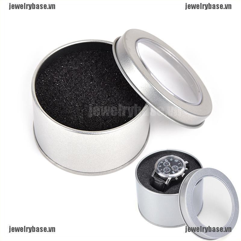 [Base] Silver Round Metal Jewelry Watch Box Display Case Watch Box Holder 6.5*4cm [VN]