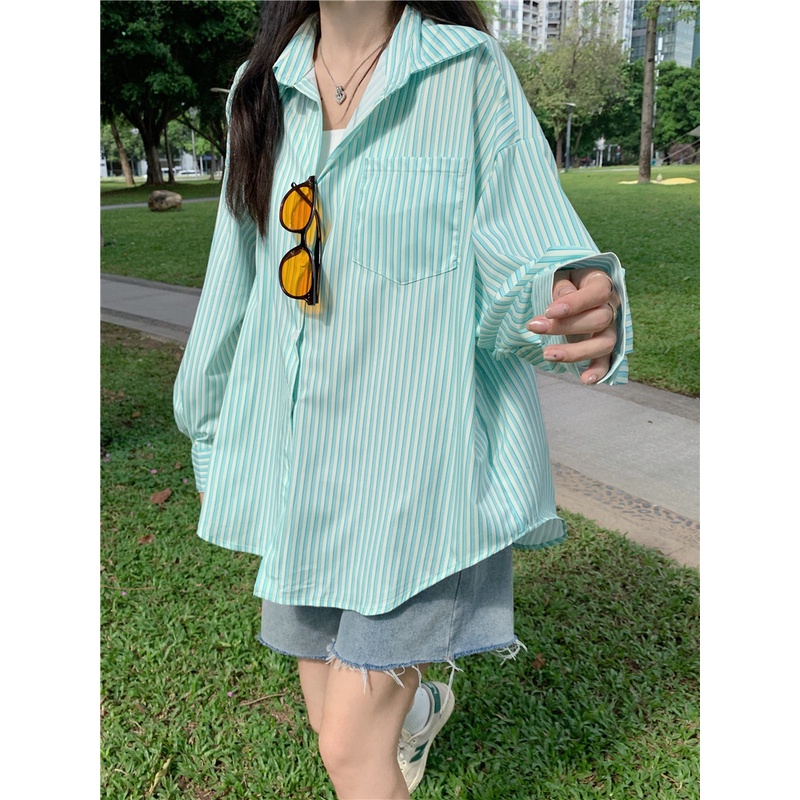 Sơ Mi Nữ Kẻ Sọc Dài Tay Phong Cách Hàn Quốc Kiểu Mới