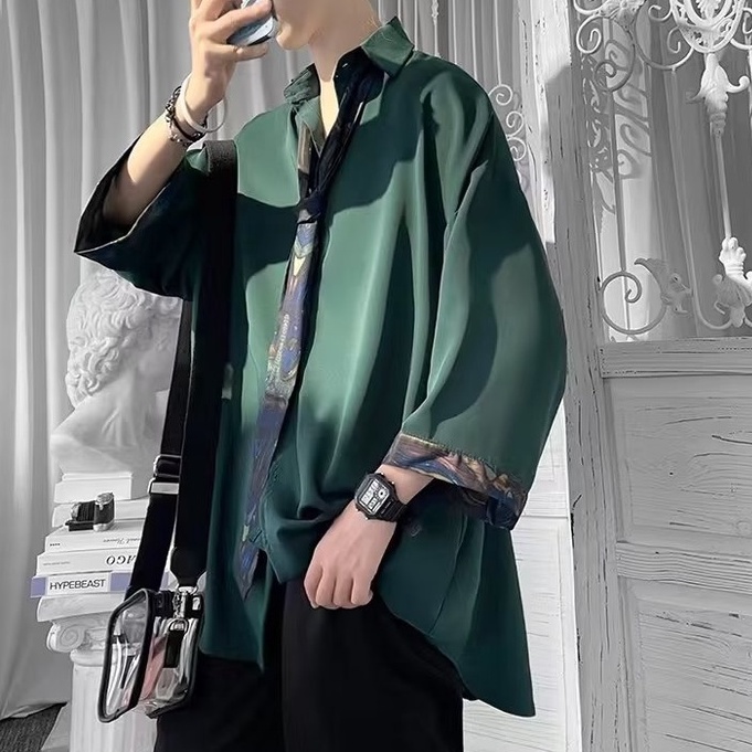 Áo Sơ Mi Tay Ngắn Dáng Rộng Màu Sắc Trơn Phong Cách Hàn Quốc