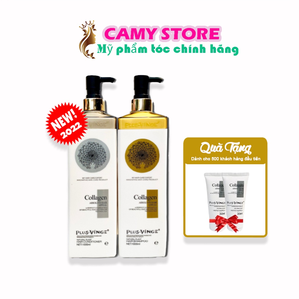 Cặp Dầu Gội Xả Collagen Vinge 1000ML | Giảm Rụng Tóc, Kích Mọc Tóc, Phục Hồi Tóc Hư Tổn | Hàng Chính Hãng