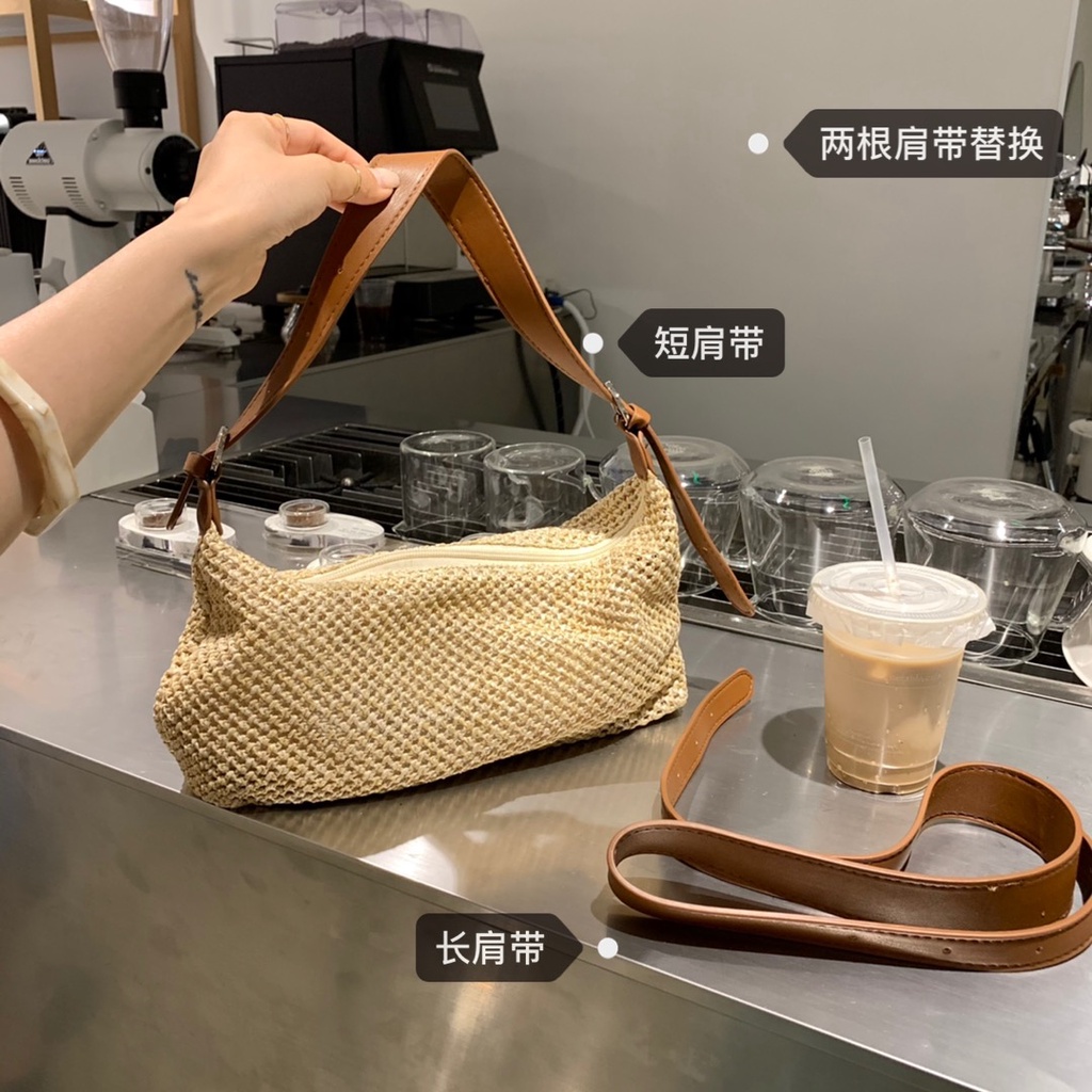 Túi Đeo Vai Dây Bện Màu Nâu Thời Trang Mùa Hè 0.2KG