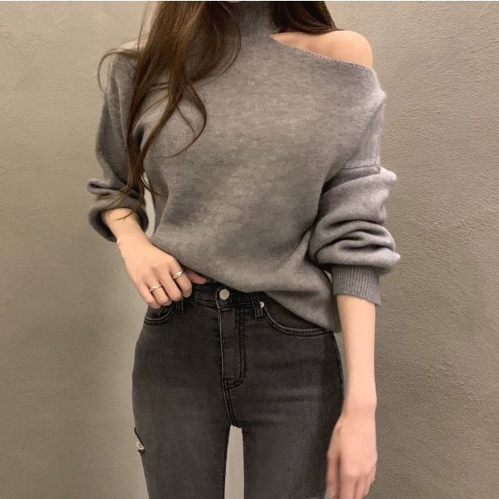 Áo Len Tay Dài Trễ Vai Màu Trơn Thời Trang Hàn Quốc Quyến Rũ Cho Nữ | BigBuy360 - bigbuy360.vn