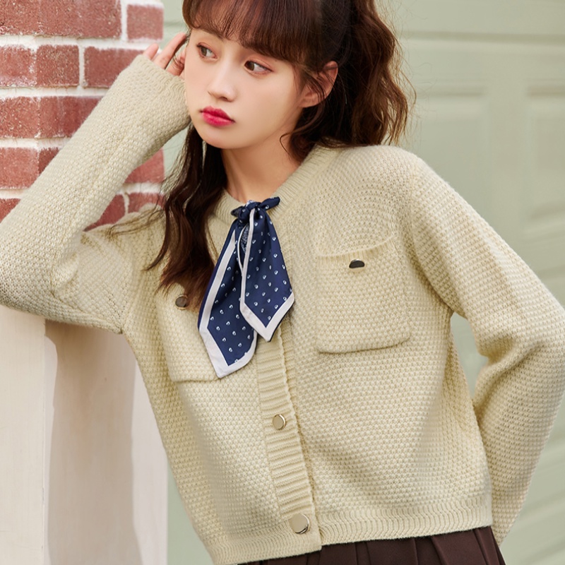 Áo Khoác Cardigan Dệt Kim Dáng Rộng Cột Nơ Xinh Xắn Thời Trang Cho Nữ