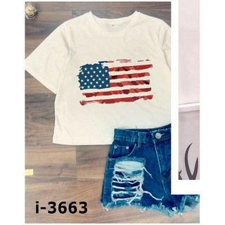 ÁO THUN CROPTOP DA CÁ IN HÌNH CỜ MỸ - I3663