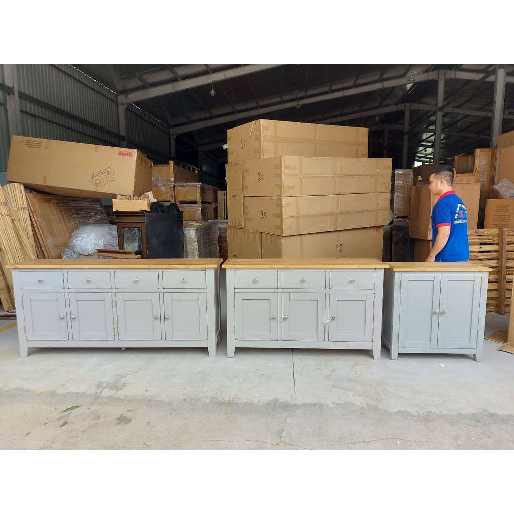 Tủ buffet 4 cánh 4 hộc màu xám đỉnh sồi hàng XK KT: Dài 170 x sâu 38 x cao 80cm