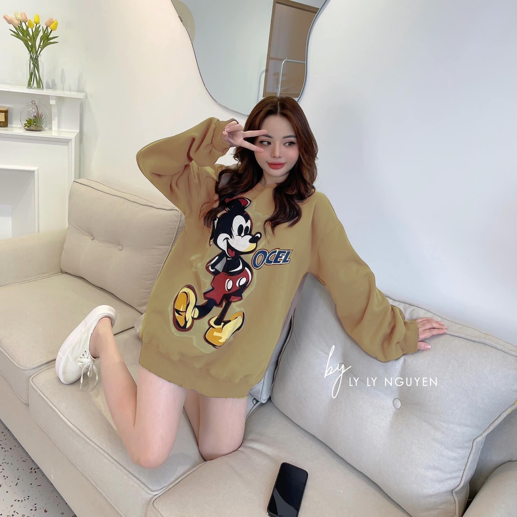 Áo Hoodie áo nỉ nữ unisex tay dài có nón form rộng Free Size 45-62 Kg in hình chuột Micky dễ thương ATD004 | BigBuy360 - bigbuy360.vn