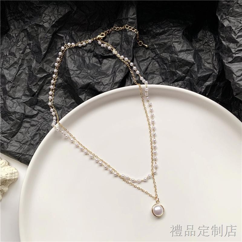 Vòng Cổ Choker Xếp Chồng Đính Hạt Ngọc Trai Phong Cách Retro Hàn Quốc Cho Nữ