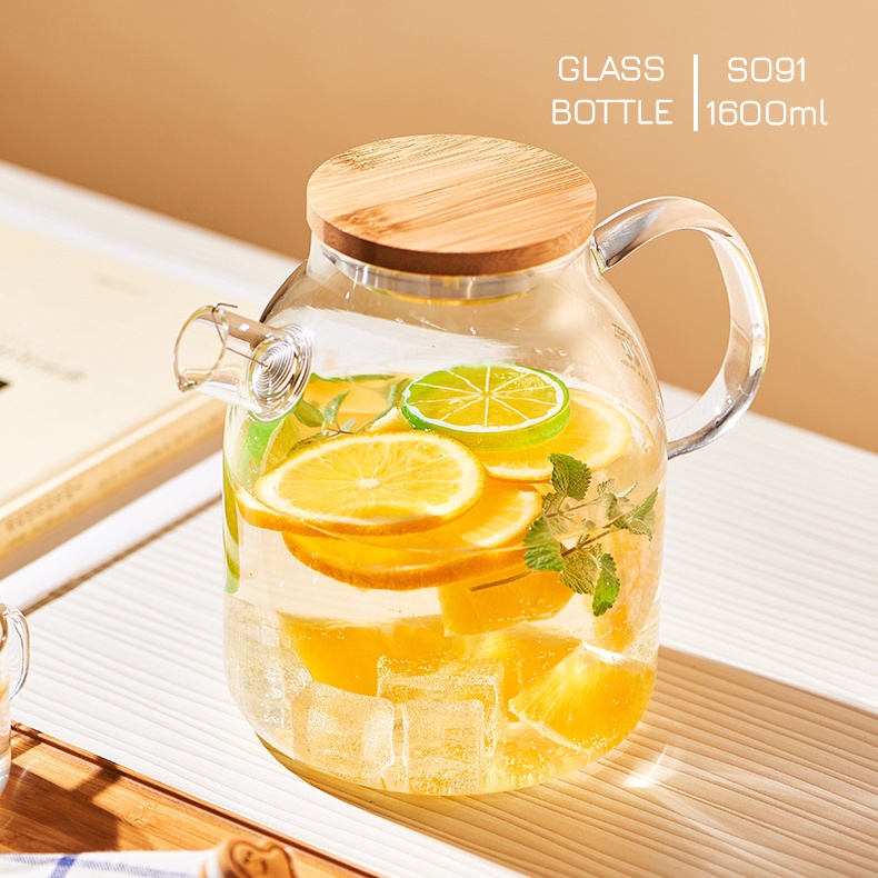 Bình lọc trà hoa thủy tinh 1600ml S091 - Ấm trà thủy tinh dung tích lớn cho gia đình Shop Samahome